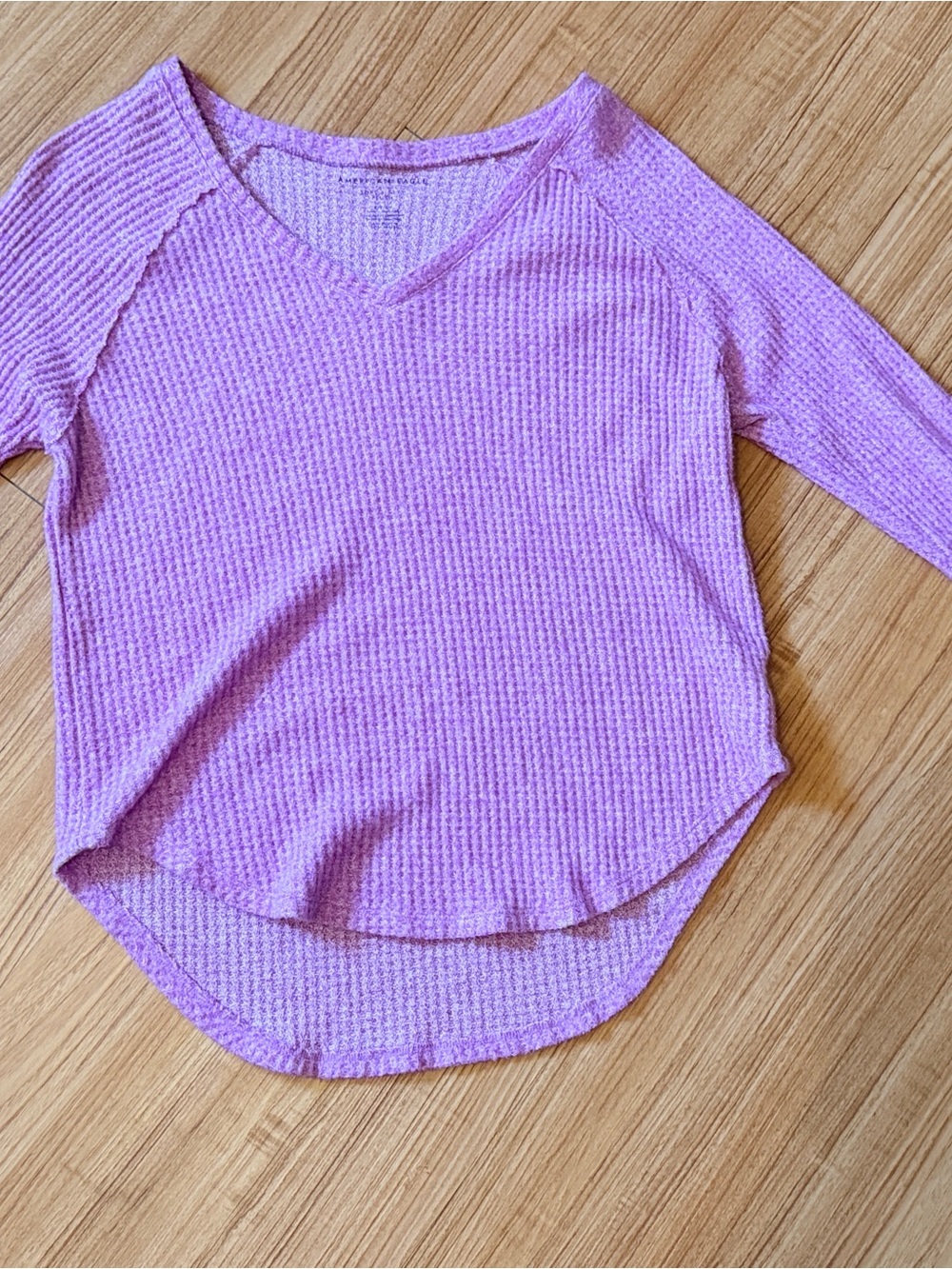 American Eagle Outfitters Lilac Waffle V-Neck Top Oversized